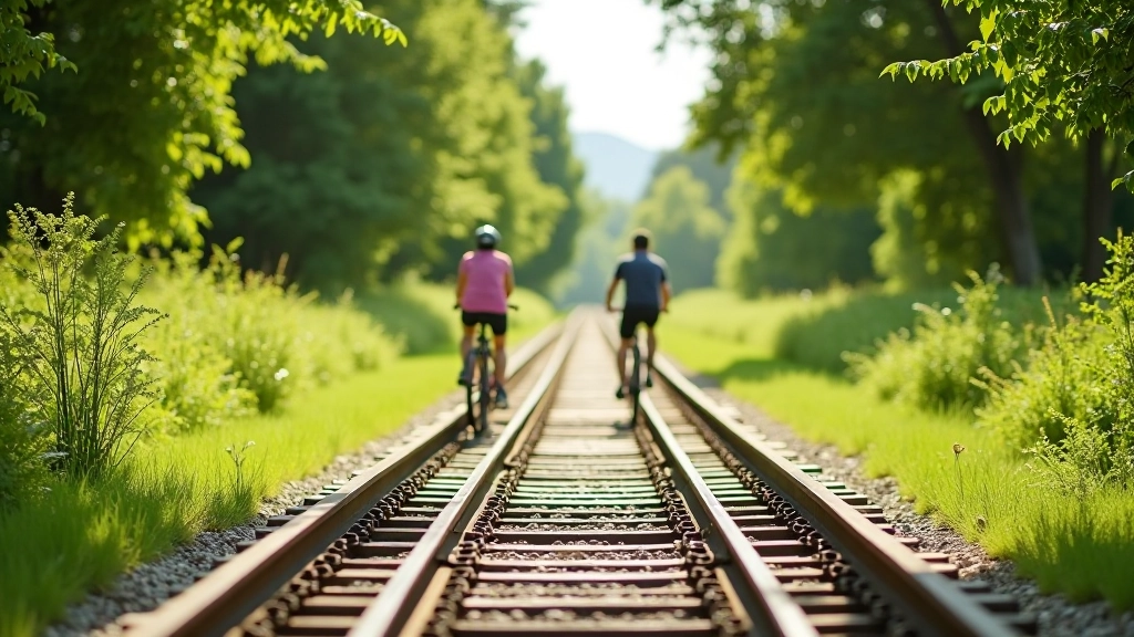 Restos de infraestructura ferroviaria histórica integrada en la vía verde moderna