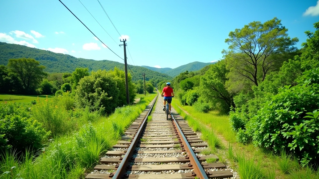 Hermoso paisaje de la ruta en bicicleta por la antigua vía del tren
